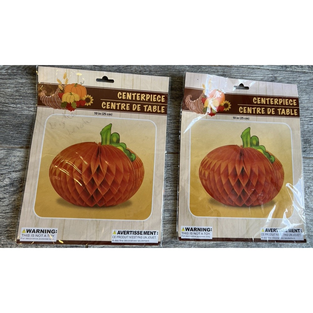 3D Halloween‎ Honeycomb Paper Pumpkin Tissue Lot of 2 Table Centerpiece 10" NWT